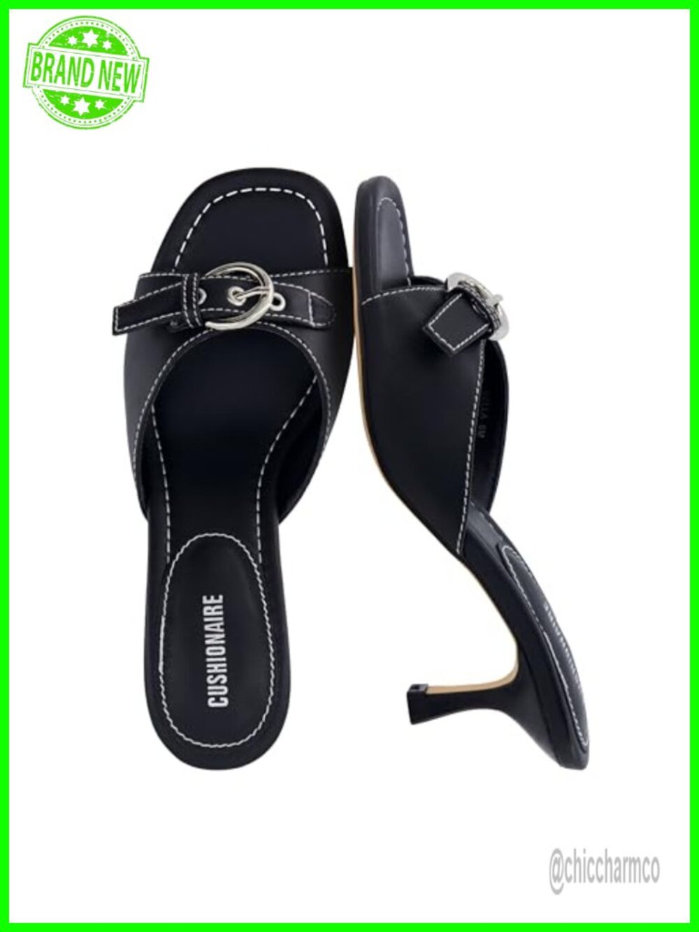 CUSHIONAIRE Belle Kitten Heels for Women with Buckle Accent, Comfortable Mule